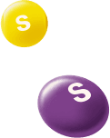An purple and yellow skittle